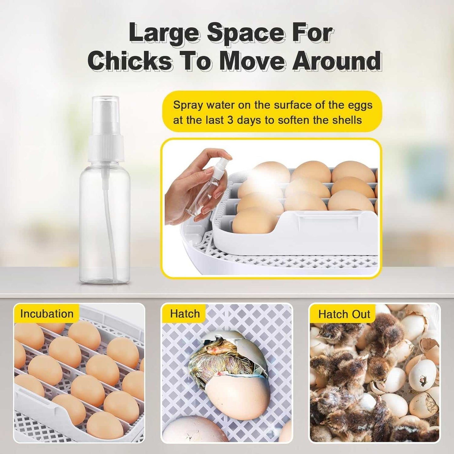 Automatic Egg Incubator for hatching, image shows larger space for hatching and brooding chicks