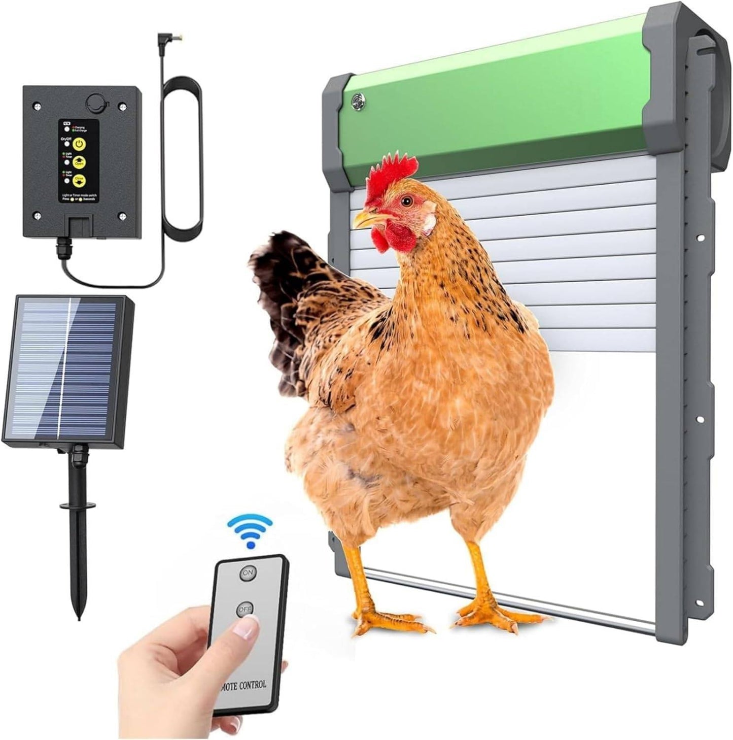 Solar Automatic Chicken Coop Door with smart auto stop function, weatherproof design, easy installation, timer mode, manual control and remote control features