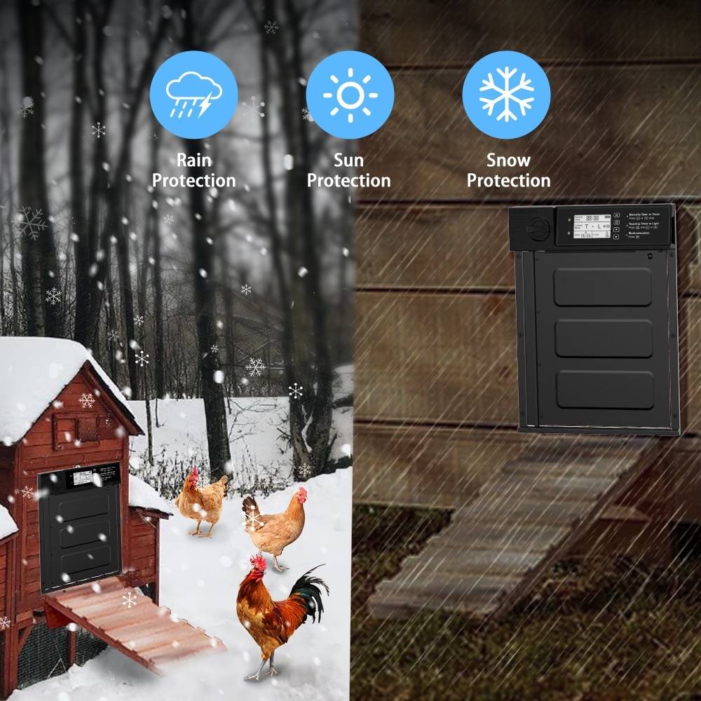 image showing the automatic chicken coop door working in extreme weather