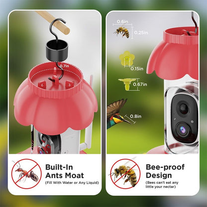 image showing the built-in ant moat and bee-proof design of the smart hummingbird feeder