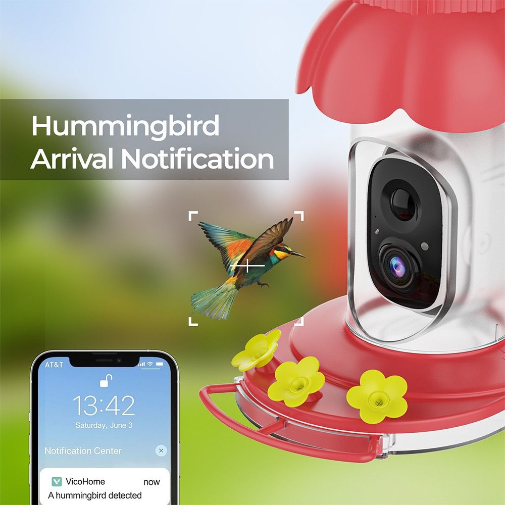 instant notification function of smart hummingbird feeder with camera and solar panel