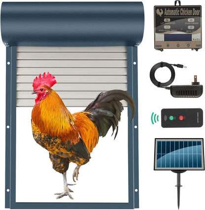 Solar Automatic Chicken Coop Door with smart auto stop function, weatherproof design, easy installation, timer mode, manual control and remote control features