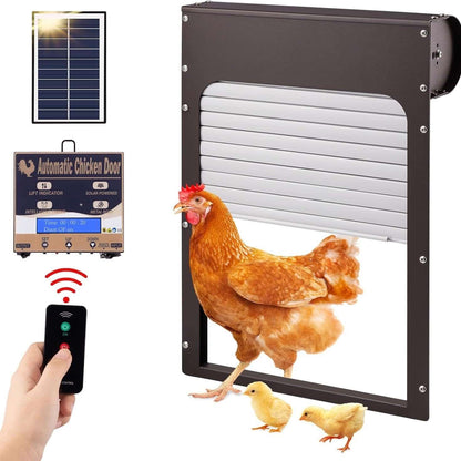 Solar Automatic Chicken Coop Door with smart auto stop function, weatherproof design, easy installation, timer mode, manual control and remote control features