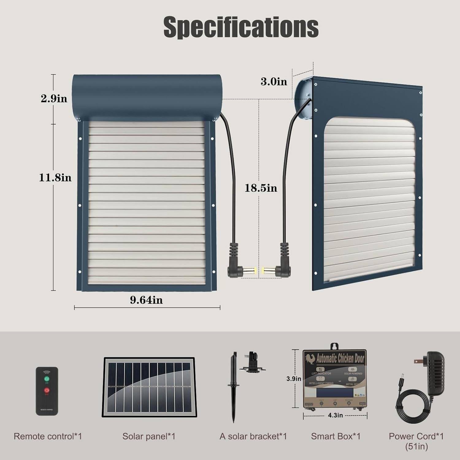 Solar Automatic Chicken Coop Door with smart auto stop function, weatherproof design, easy installation, timer mode, manual control and remote control features